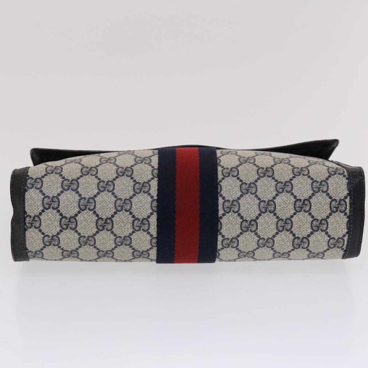 GUCCI GG Canvas Sherry Line Clutch Bag PVC Leather Navy Red  49081