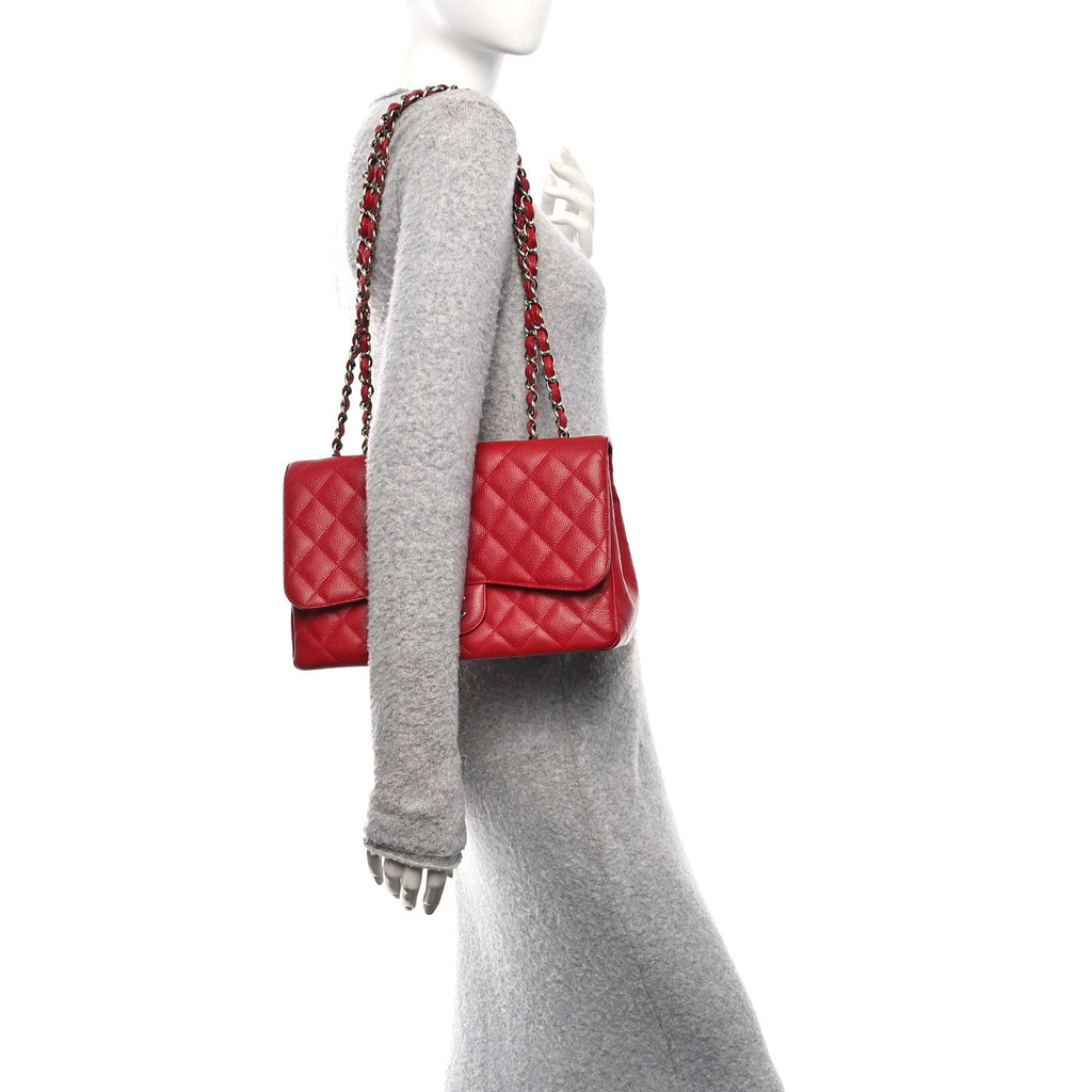 Chanel Caviar Quilted Jumbo Single Flap Red
