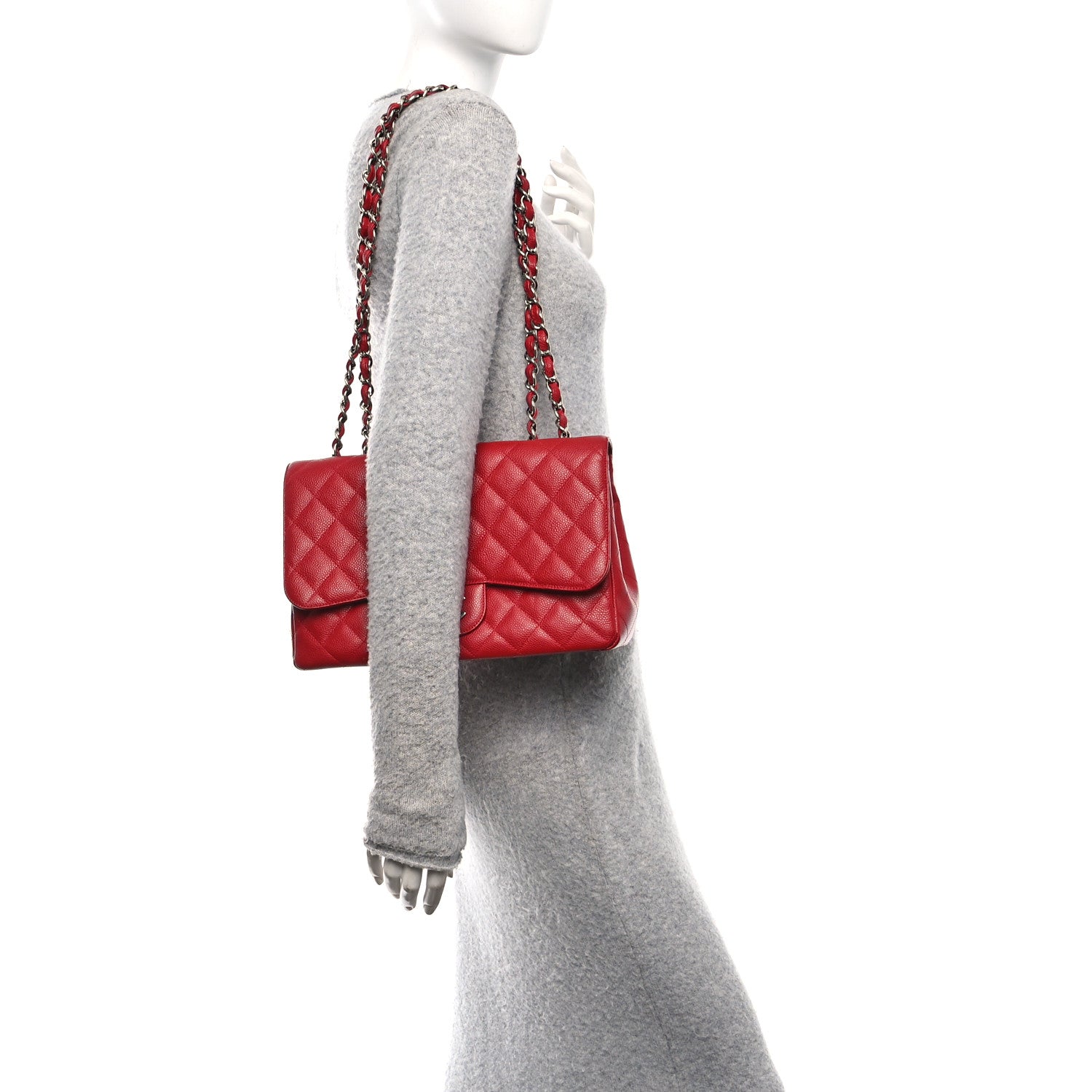 Chanel Caviar Quilted Jumbo Single Flap Red