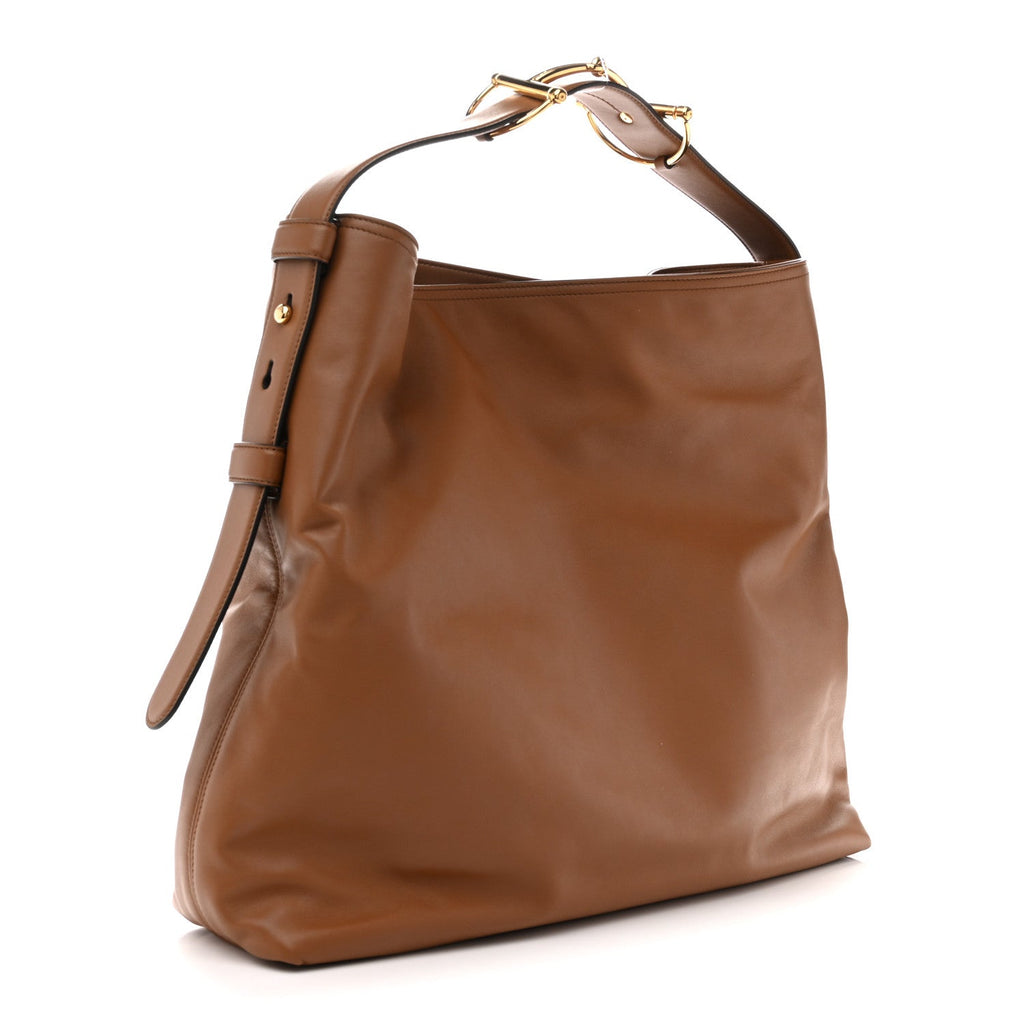 Gucci Calfskin Beatrix Horsebit Large Tote Bag Brown