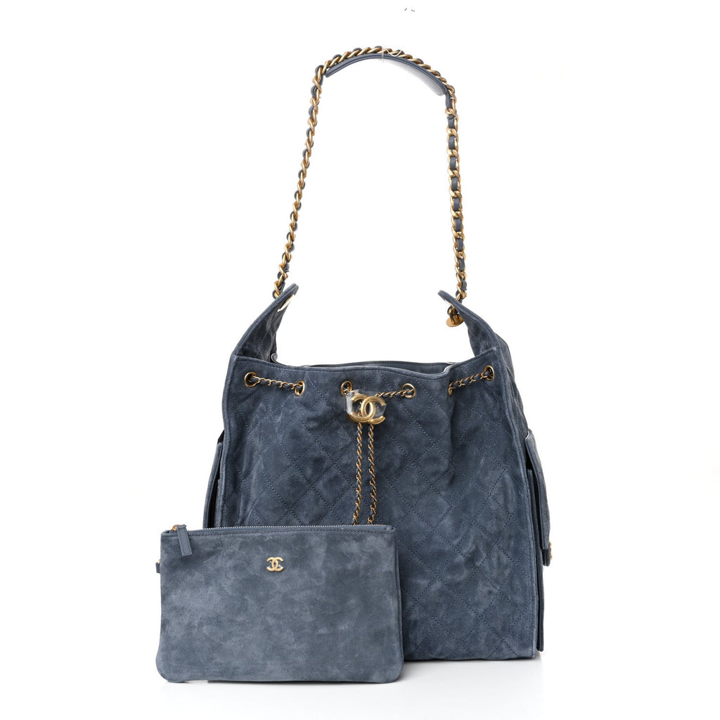Chanel Suede Quilted Medium Chanel 25 Handbag Blue