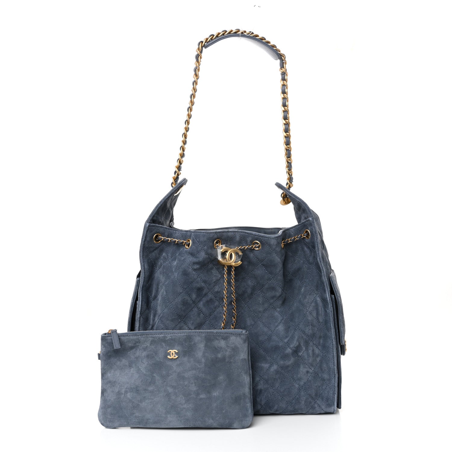 Chanel Suede Quilted Medium Chanel 25 Handbag Blue