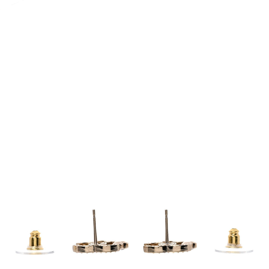 Metal Crystal CC Heart Earrings Light Gold