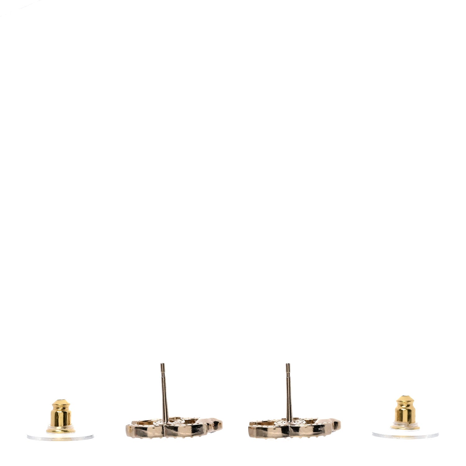 Metal Crystal CC Heart Earrings Light Gold