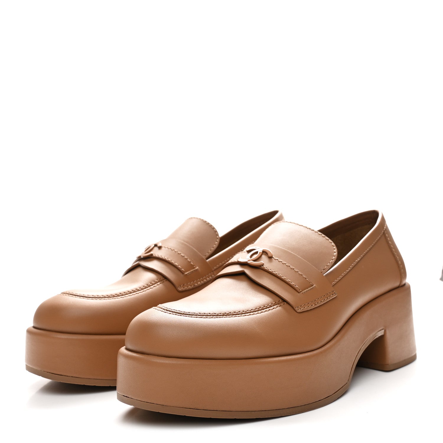 Calfskin CC Platform Loafers 41 Beige