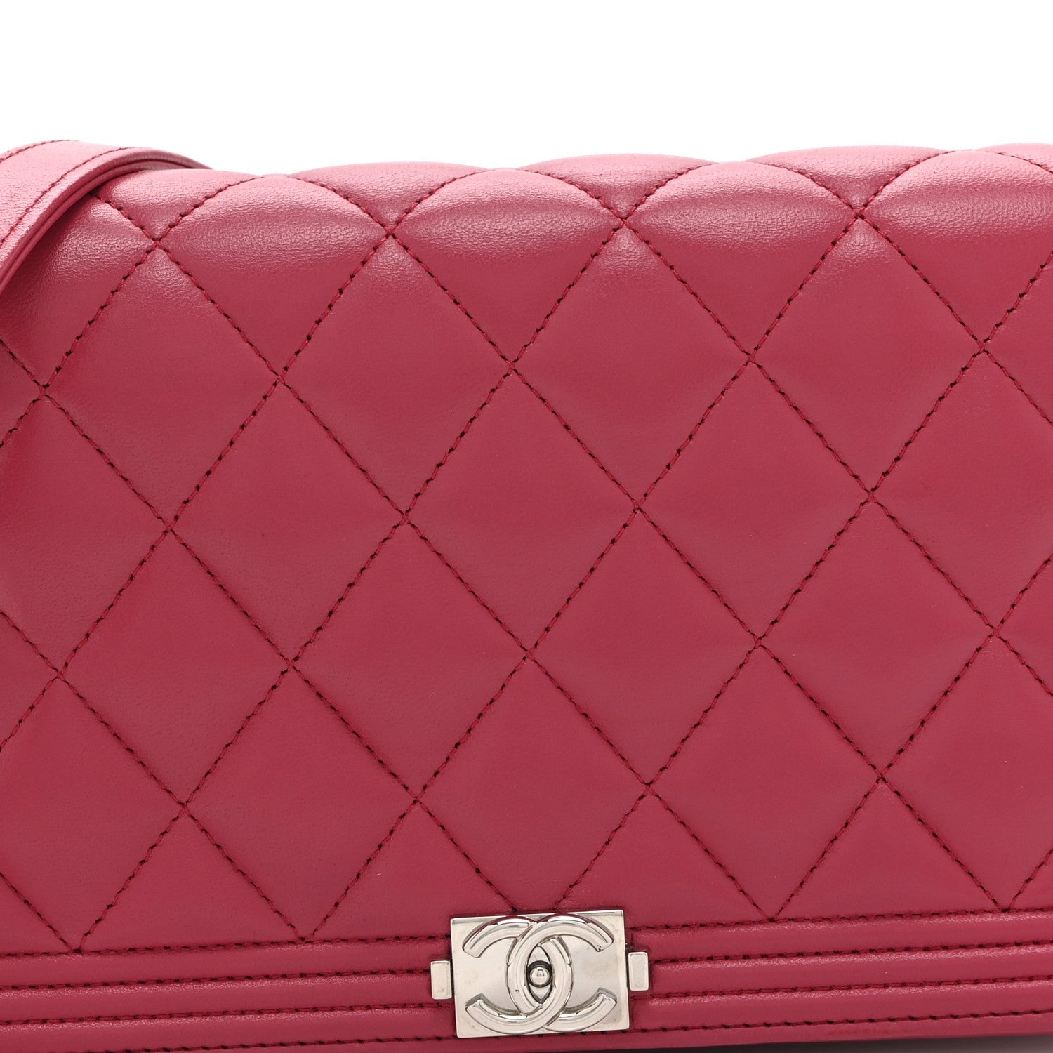 Chanel Lambskin Quilted Boy Wallet On Chain WOC Dark Fuchsia