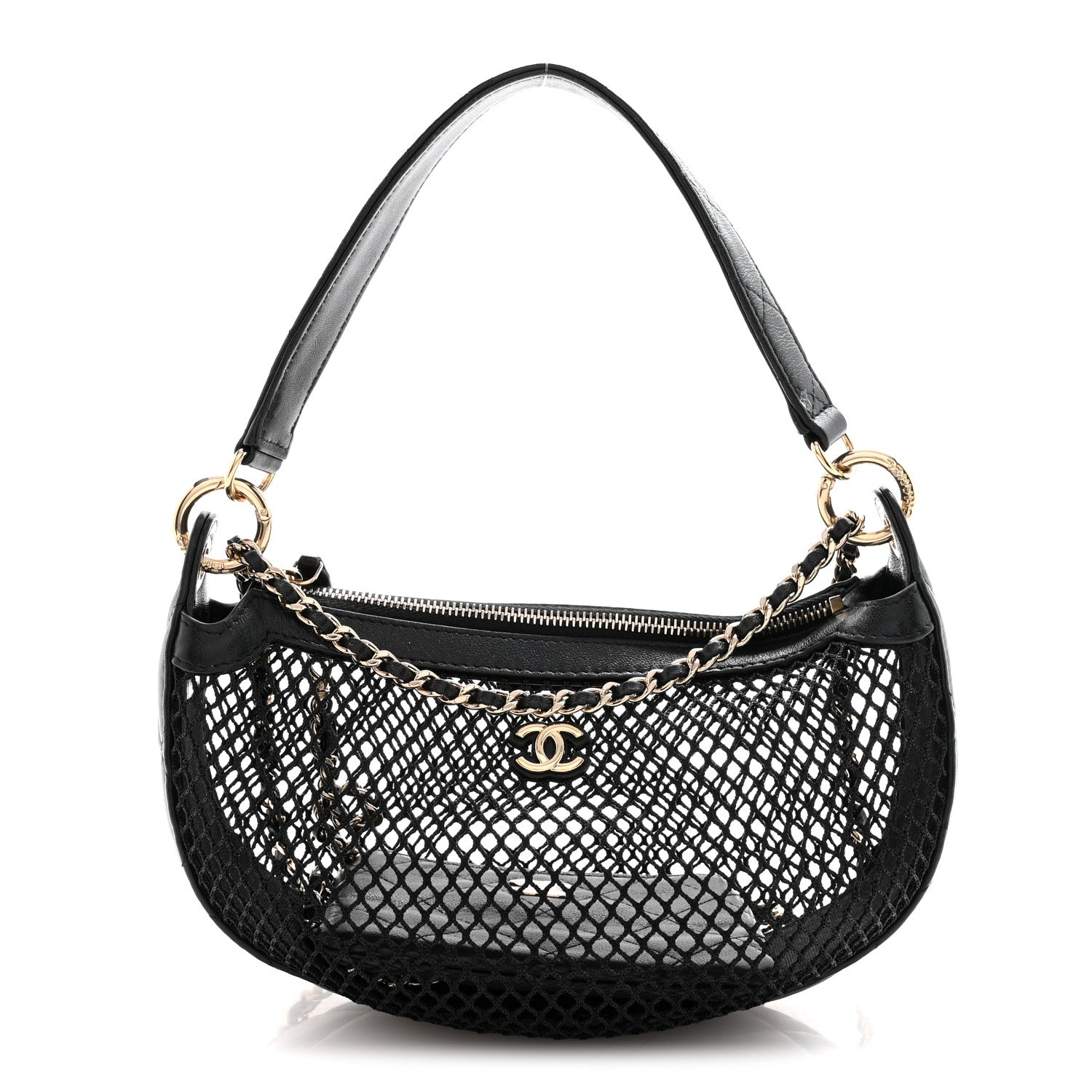 Chanel Mesh Shiny Lambskin Chain Hobo Black