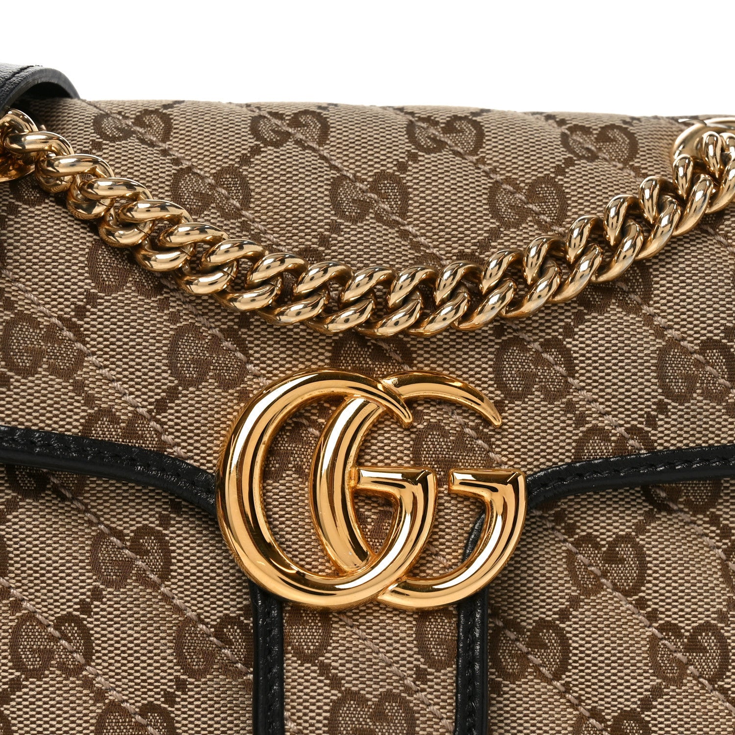 Gucci Monogram Matelasse Diagonal Mini GG Marmont Shoulder Bag Beige Black