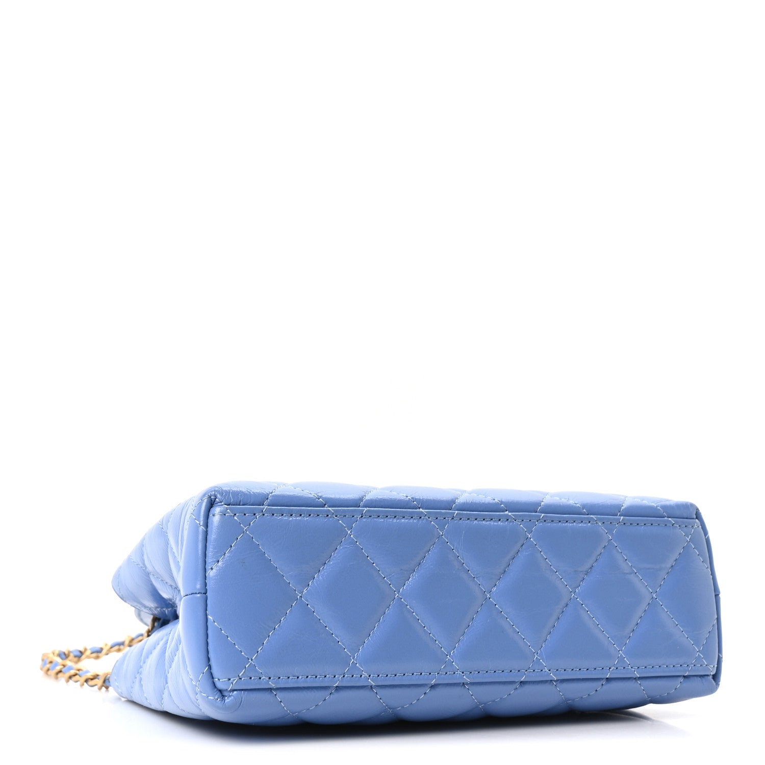 Chanel Shiny Aged Calfskin Quilted Nano Kelly Shopper Blue