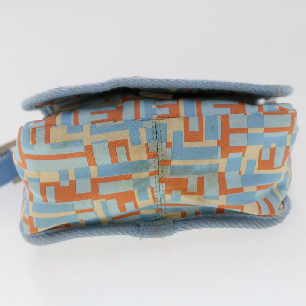 FENDI Zucca Canvas Shoulder Bag Nylon White Light Blue Orange Auth 49111
