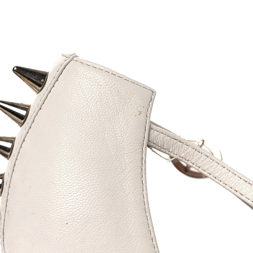 Gucci Calfskin Crystal GG Bow Sadie Spike Ankle Strap d'Orsay High Heel Pumps 35.5 White