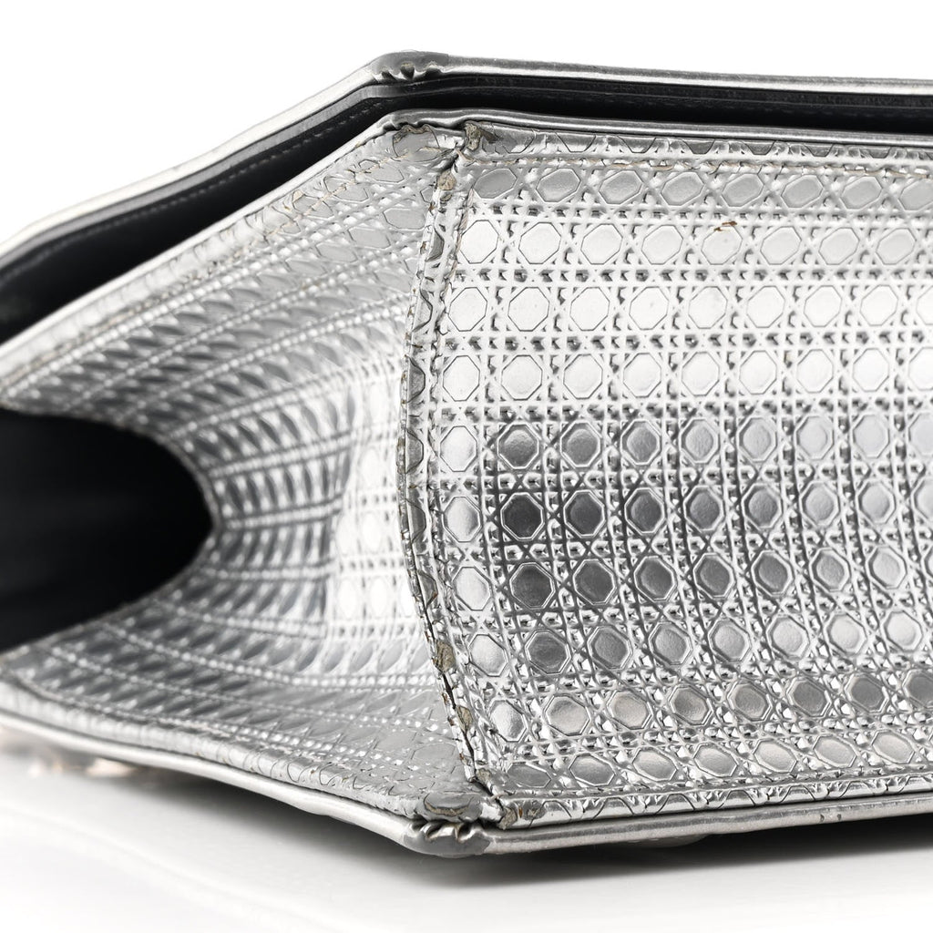 Christian Dior Metallic Patent Micro-Cannage Medium Diorama Flap Bag Silver