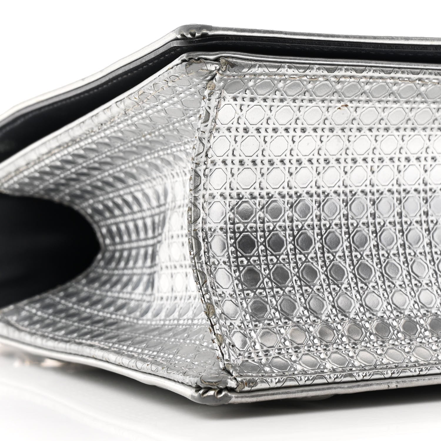 Christian Dior Metallic Patent Micro-Cannage Medium Diorama Flap Bag Silver