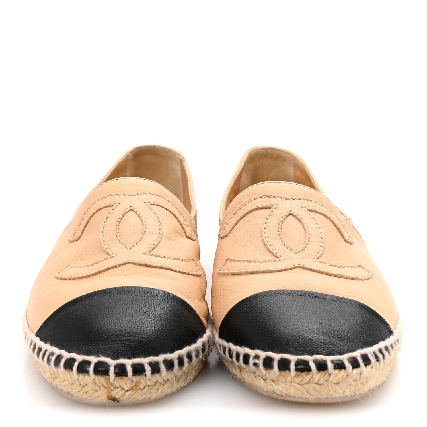 Lambskin CC Espadrilles 35 Beige Black