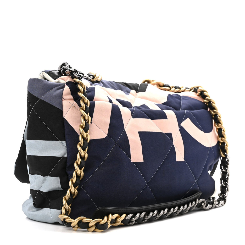 Chanel Silk Maxi Scarf Chanel 19 Flap Black Blue White