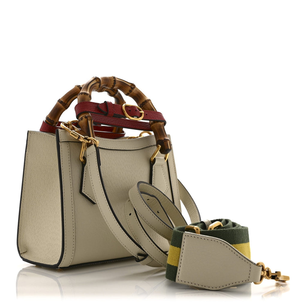 Gucci Textured Dollar Calfskin Web Mini Diana Tote Bag Mystic White
