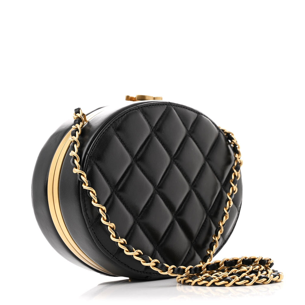 Chanel Lambskin Round Clutch With Chain Black