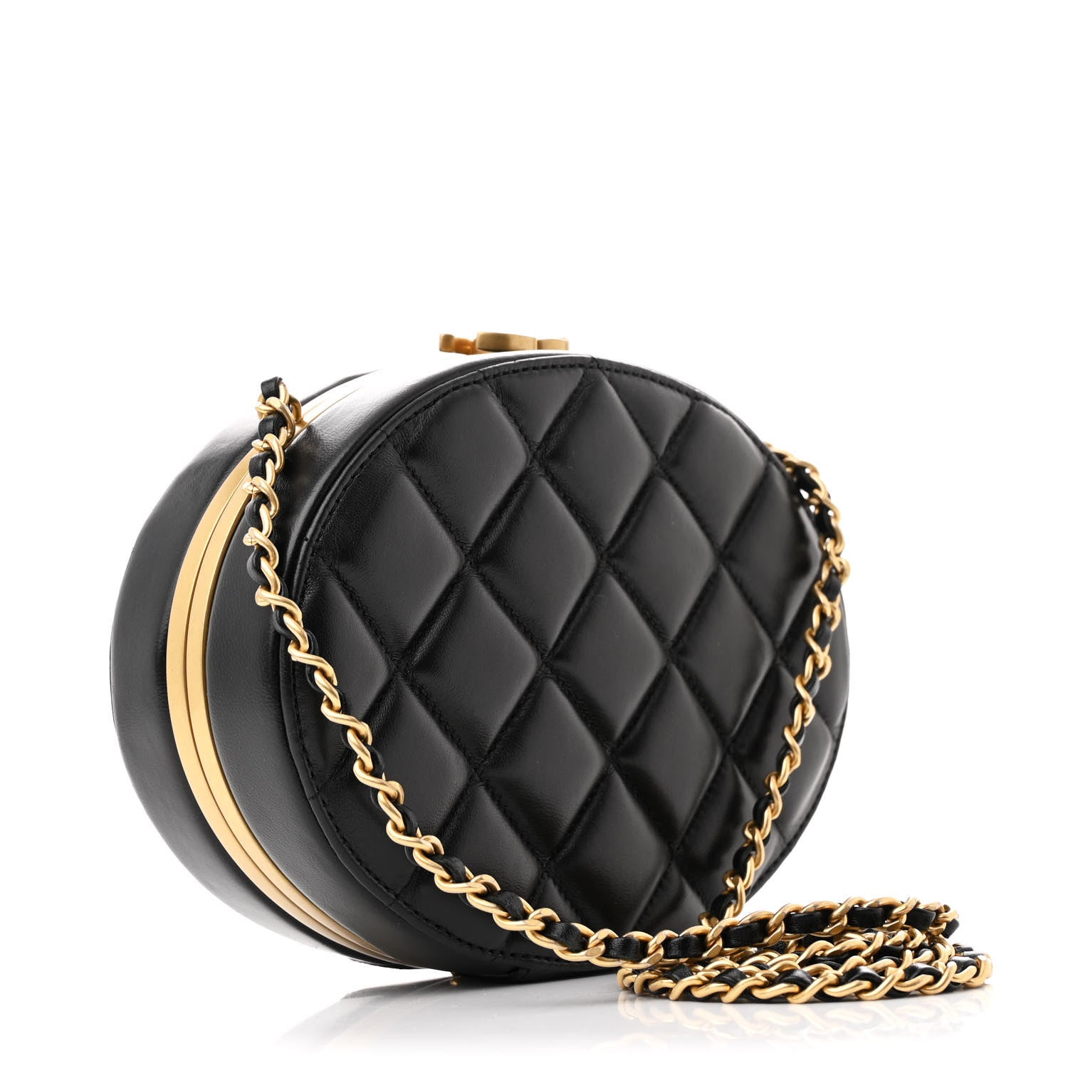 Chanel Lambskin Round Clutch With Chain Black