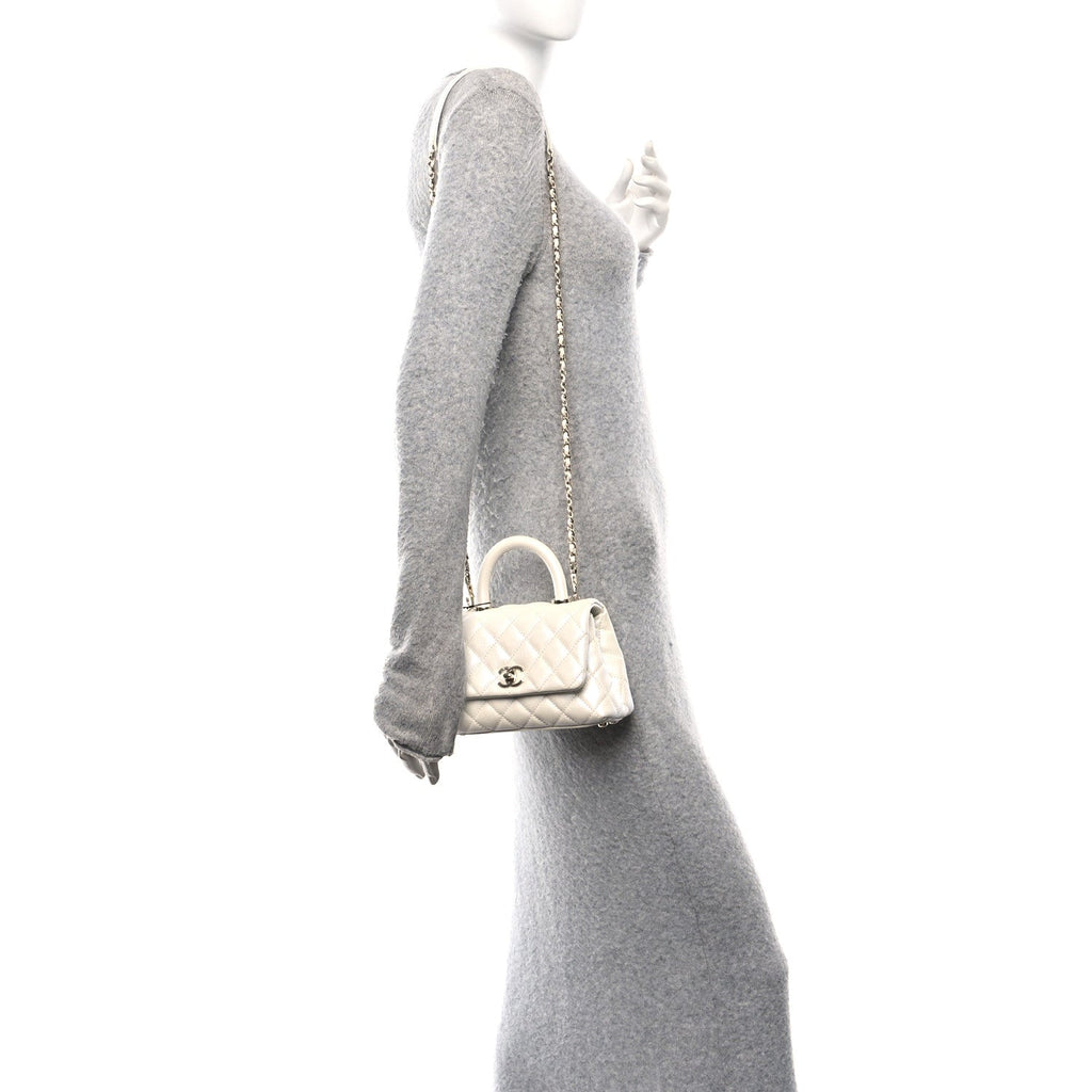 Chanel Iridescent Caviar Quilted Extra Mini Coco Handle Flap White
