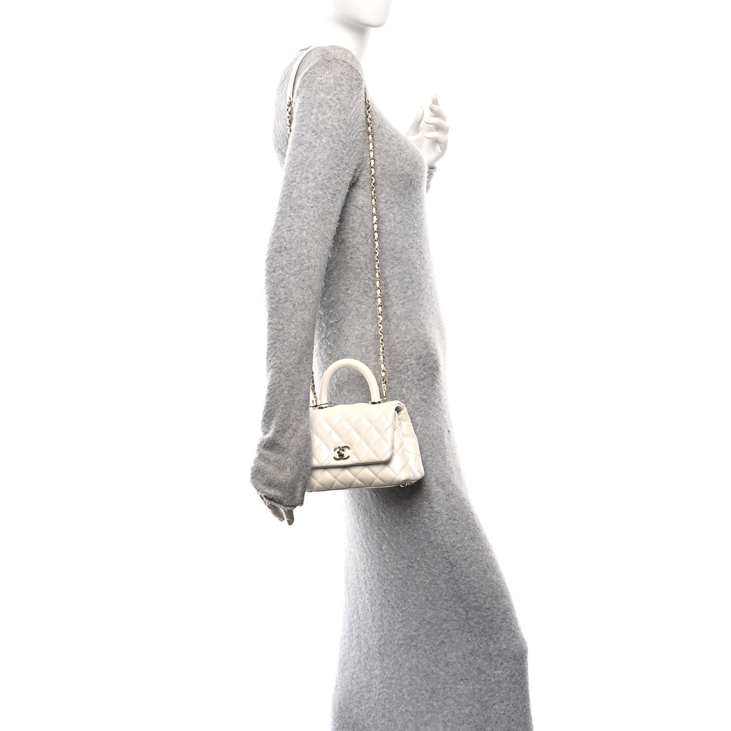 Chanel Iridescent Caviar Quilted Extra Mini Coco Handle Flap White