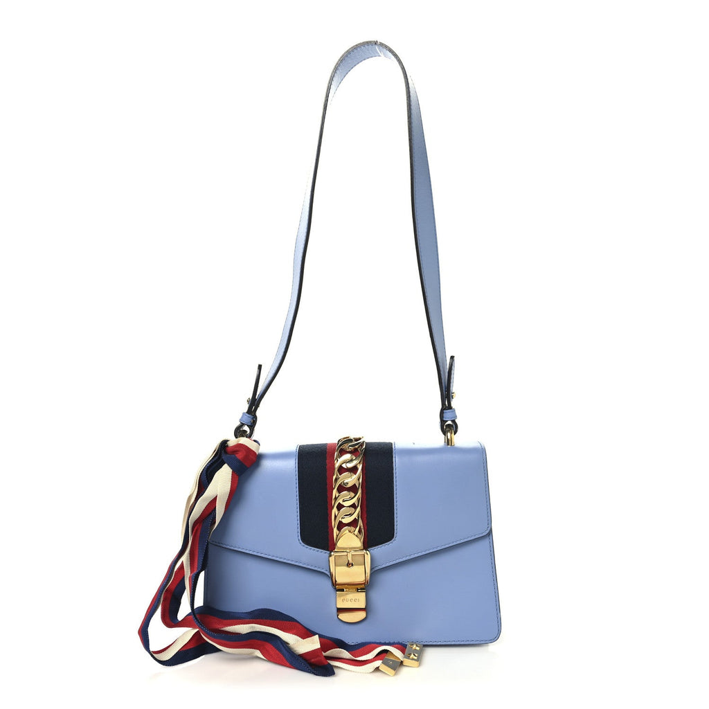 Gucci Calfskin Small Sylvie Shoulder Bag Clear Sky Blue