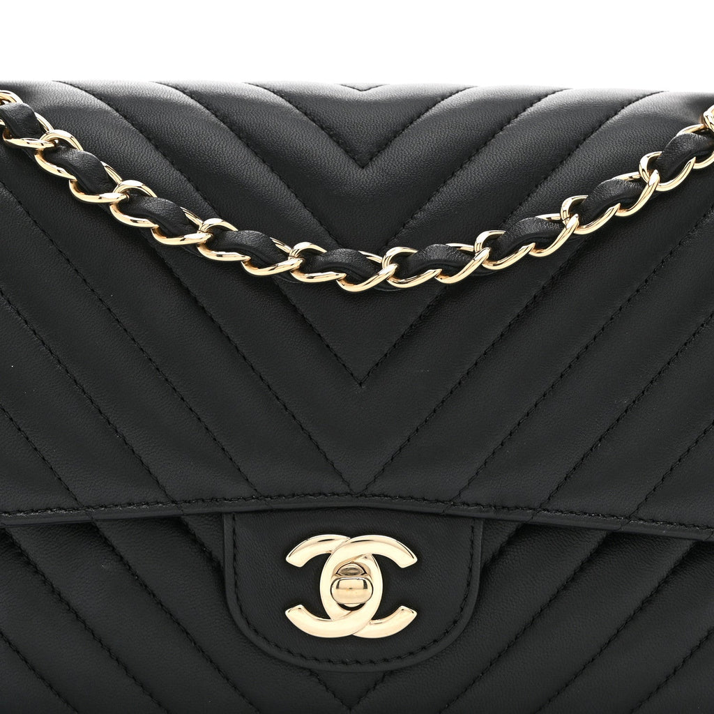 Chanel Lambskin Chevron Quilted Medium Double Flap Black