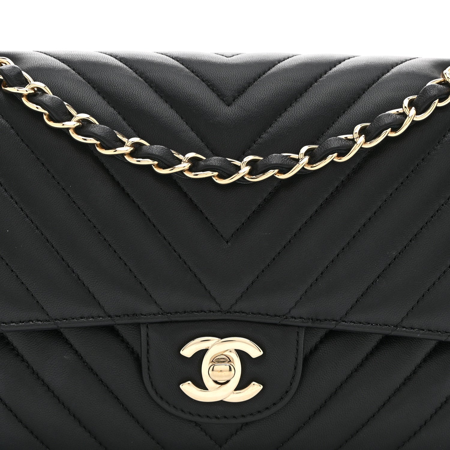 Chanel Lambskin Chevron Quilted Medium Double Flap Black