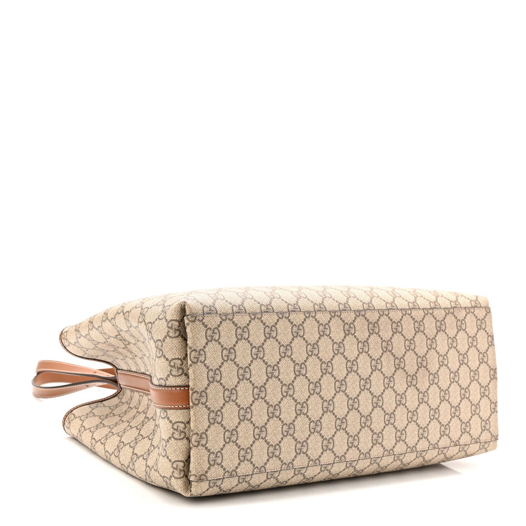 Gucci GG Supreme Monogram Emblem Large Tote Bag Beige Dark Brown