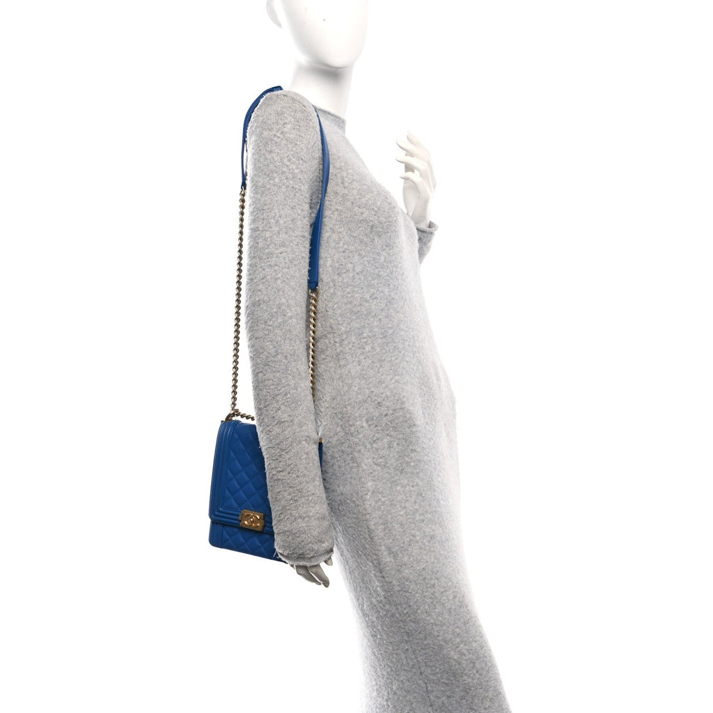 Chanel Calfskin Quilted North South Boy Flap Blue
