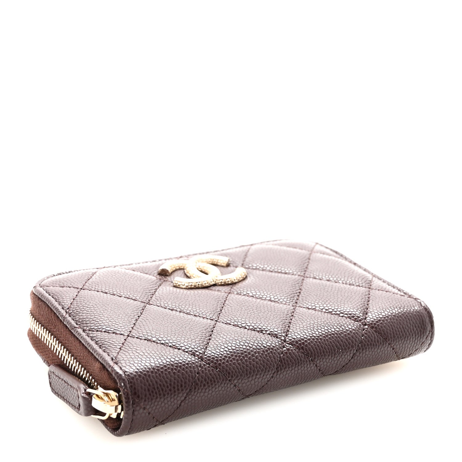Caviar Quilted Textured CC Zip Around Card Holder Burgundy