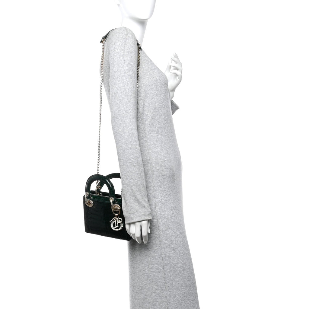 Christian Dior Alligator Crystal Mini Lady Dior Dark Green
