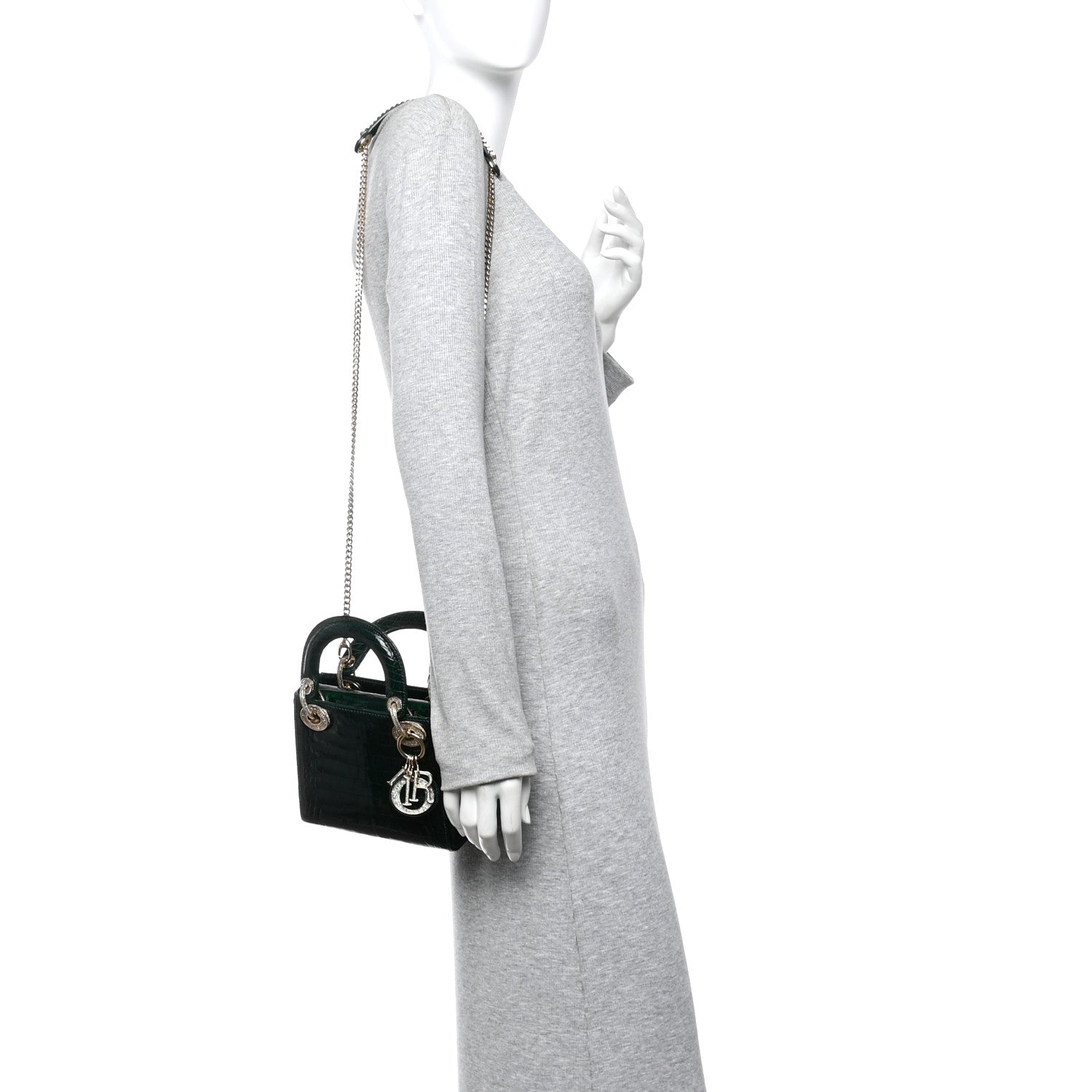 Christian Dior Alligator Crystal Mini Lady Dior Dark Green