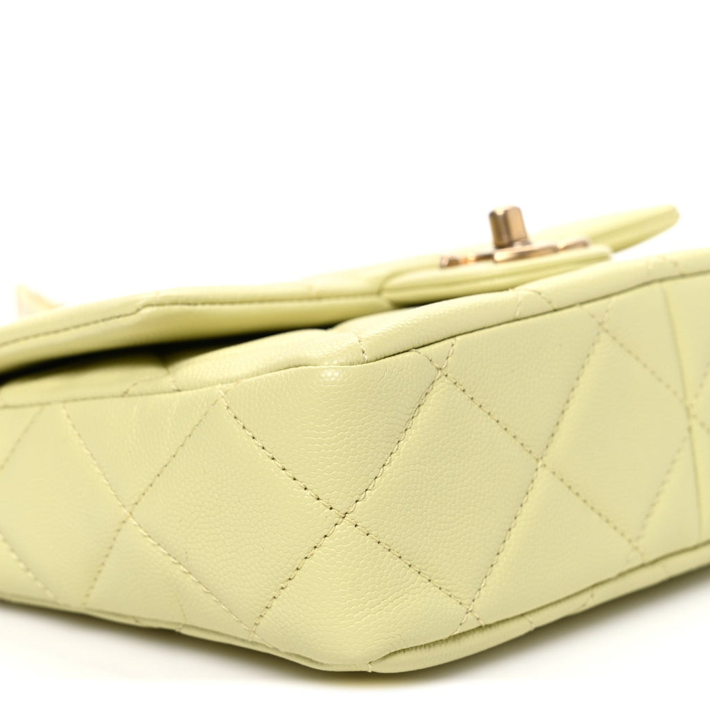 Chanel Shiny Caviar Quilted Mini Chain Messenger Flap Bag Yellow