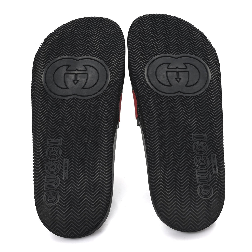 Gucci Rubber Web Womens Interlocking G Slide Sandals 40 Black Green Red