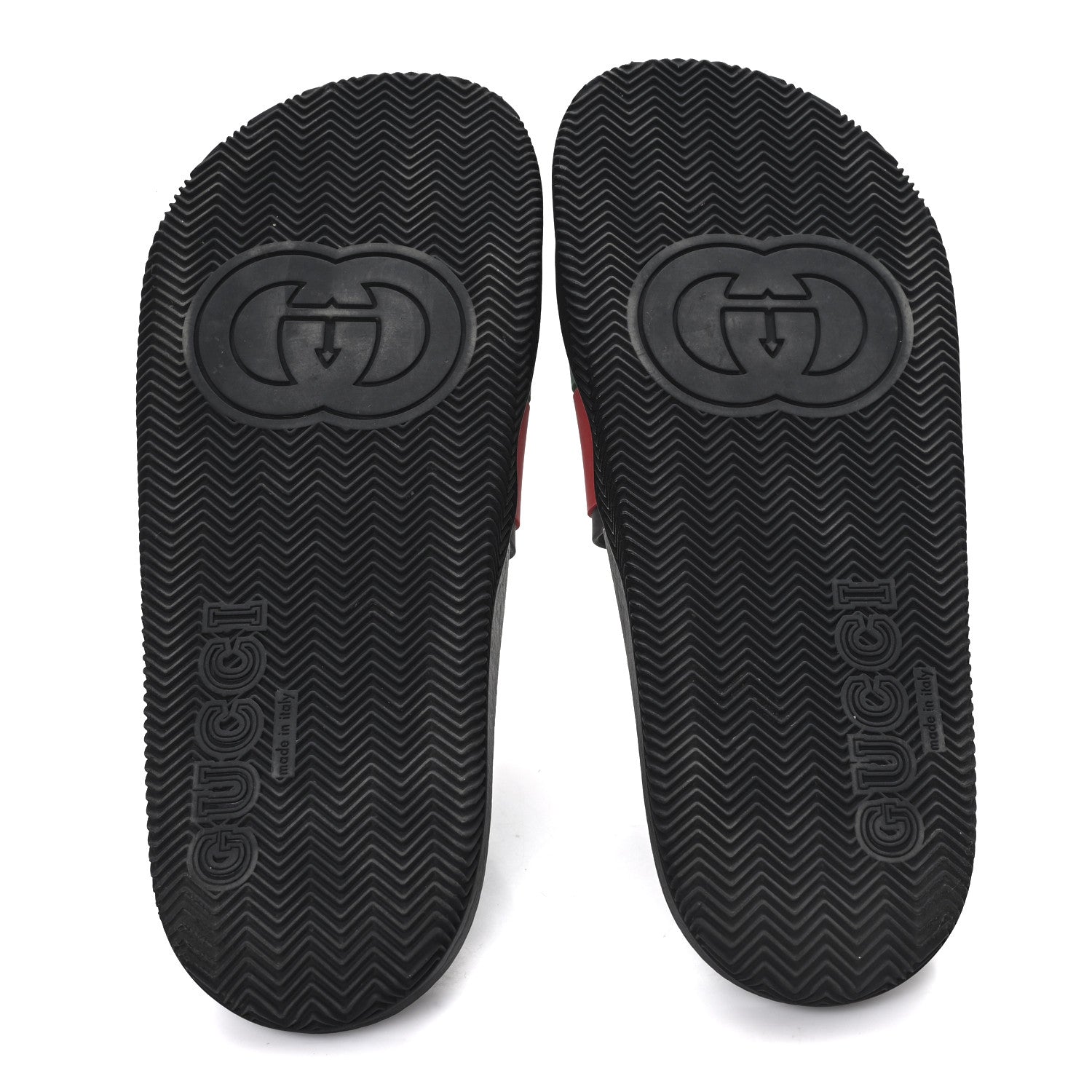 Gucci Rubber Web Womens Interlocking G Slide Sandals 40 Black Green Red