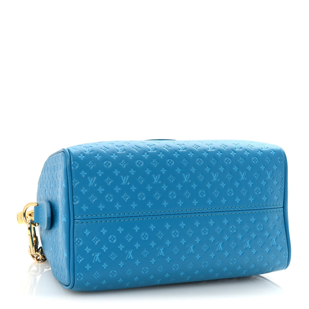 Louis Vuitton Calfskin Nanogram Embossed Speedy Bandouliere 20 Blue