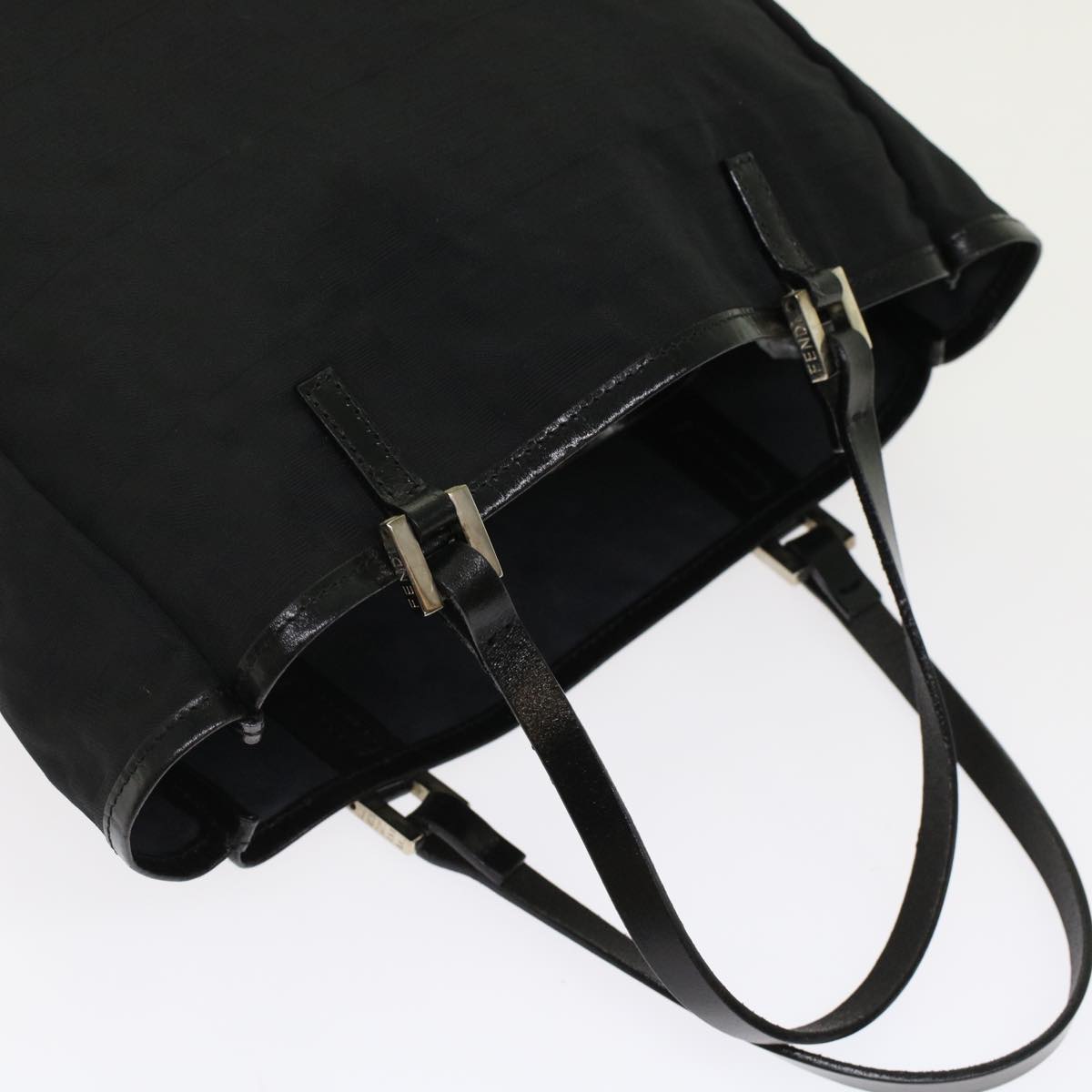 FENDI Zucchino Canvas Tote Bag Nylon Leather Black  49283