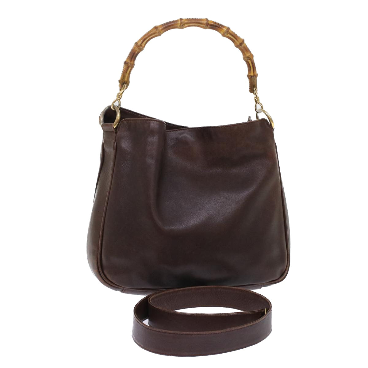 GUCCI Bamboo Hand Bag Leather 2way Brown  49284