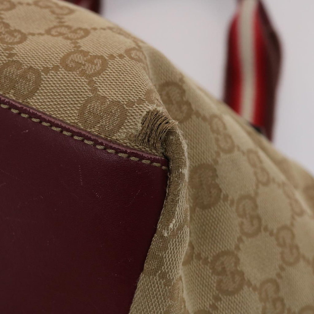 GUCCI GG Canvas Sherry Line Hand Bag Canvas Beige Red White 131228  49286