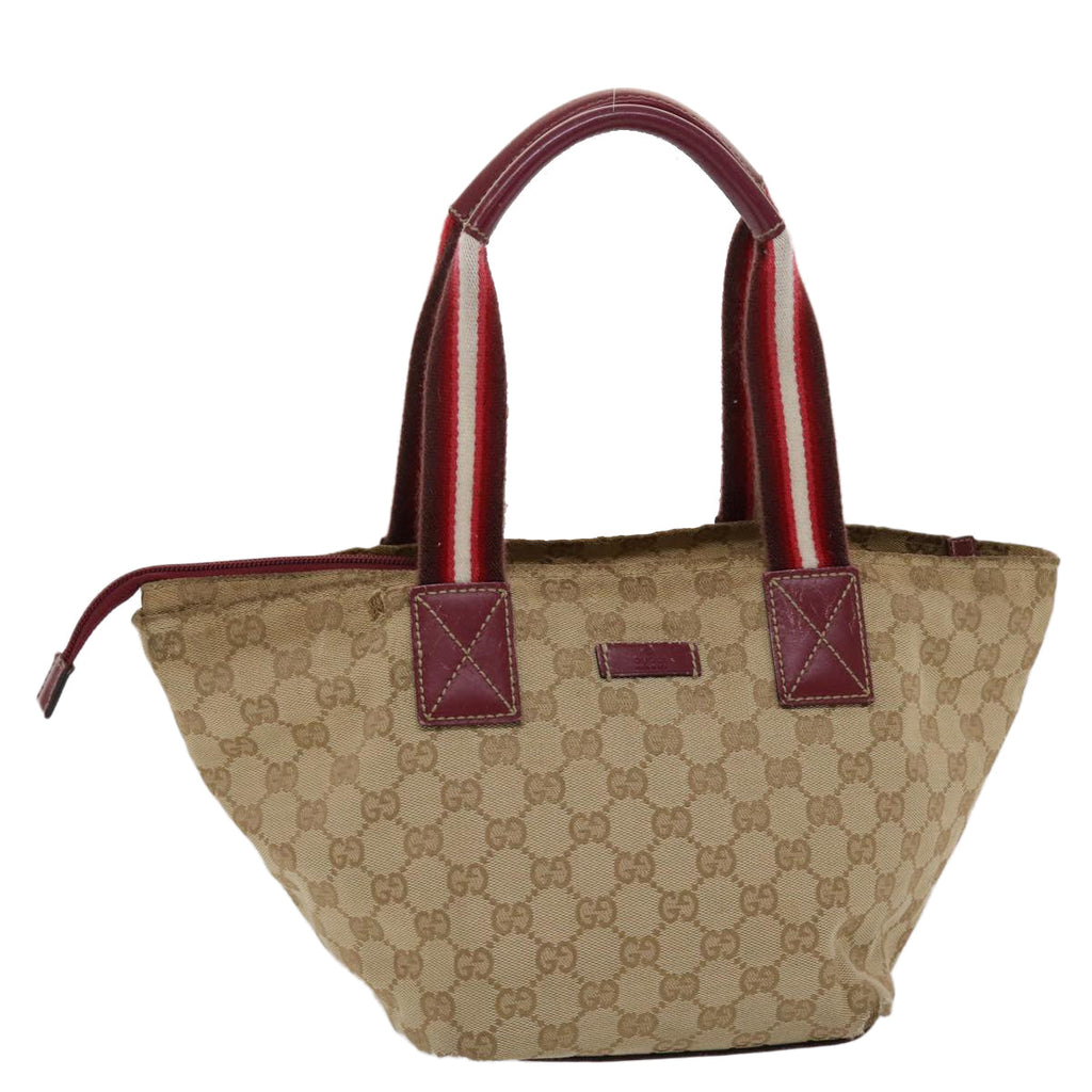 GUCCI GG Canvas Sherry Line Hand Bag Canvas Beige Red White 131228  49286
