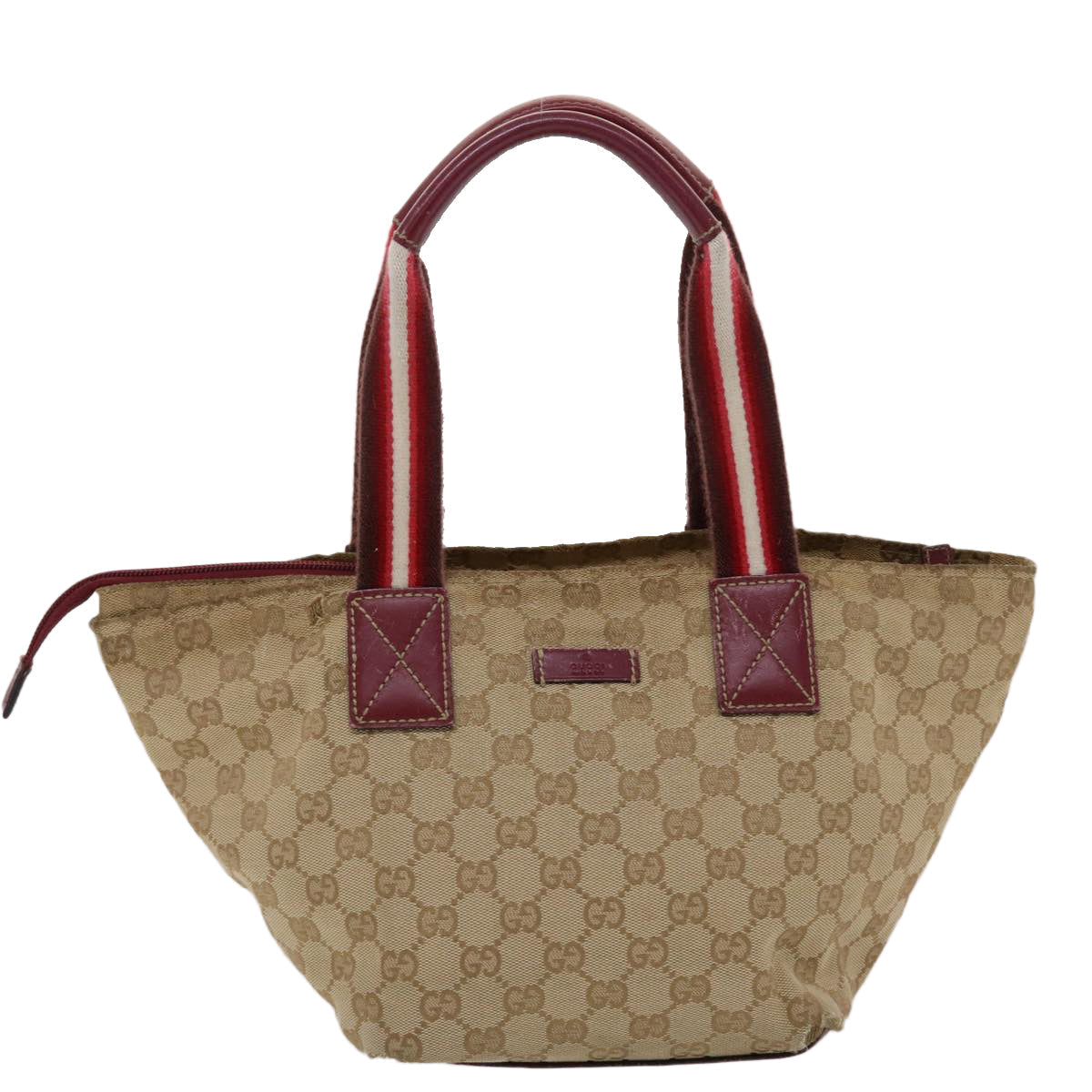 GUCCI GG Canvas Sherry Line Hand Bag Canvas Beige Red White 131228  49286