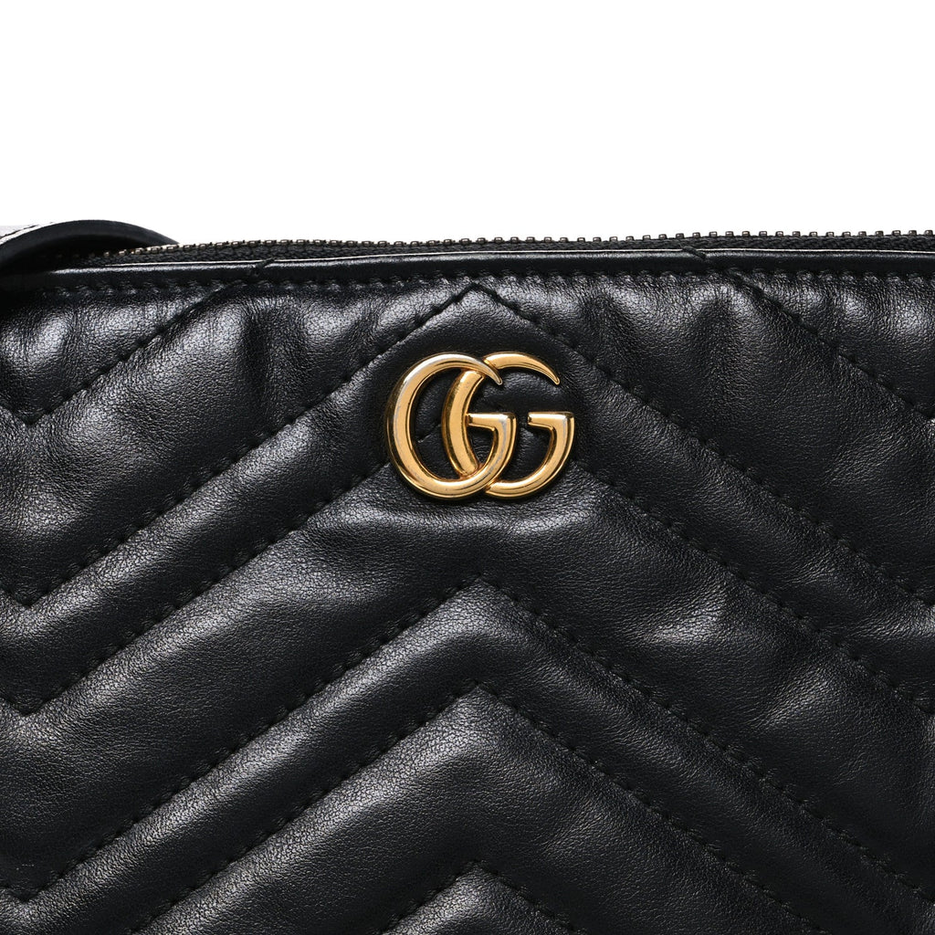 Gucci Calfskin Matelasse GG Marmont Flat Messenger Bag Black
