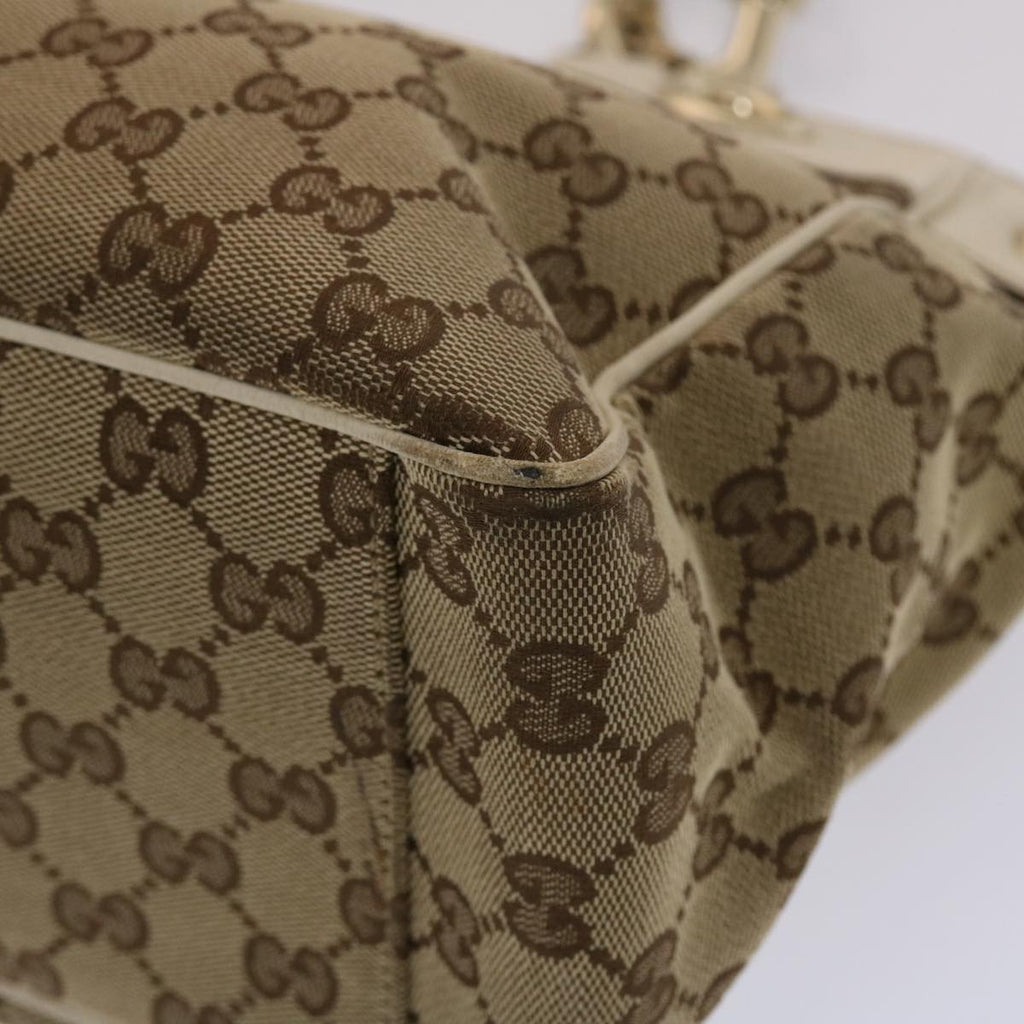 GUCCI GG Canvas Tote Bag Canvas Leather Beige White 162879  49289