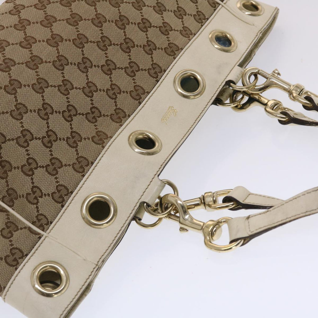 GUCCI GG Canvas Tote Bag Canvas Leather Beige White 162879  49289