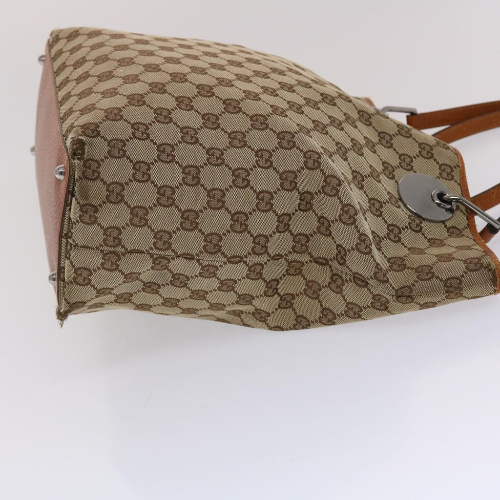 GUCCI GG Canvas Tote Bag Canvas Leather Beige Brown 120836  49290