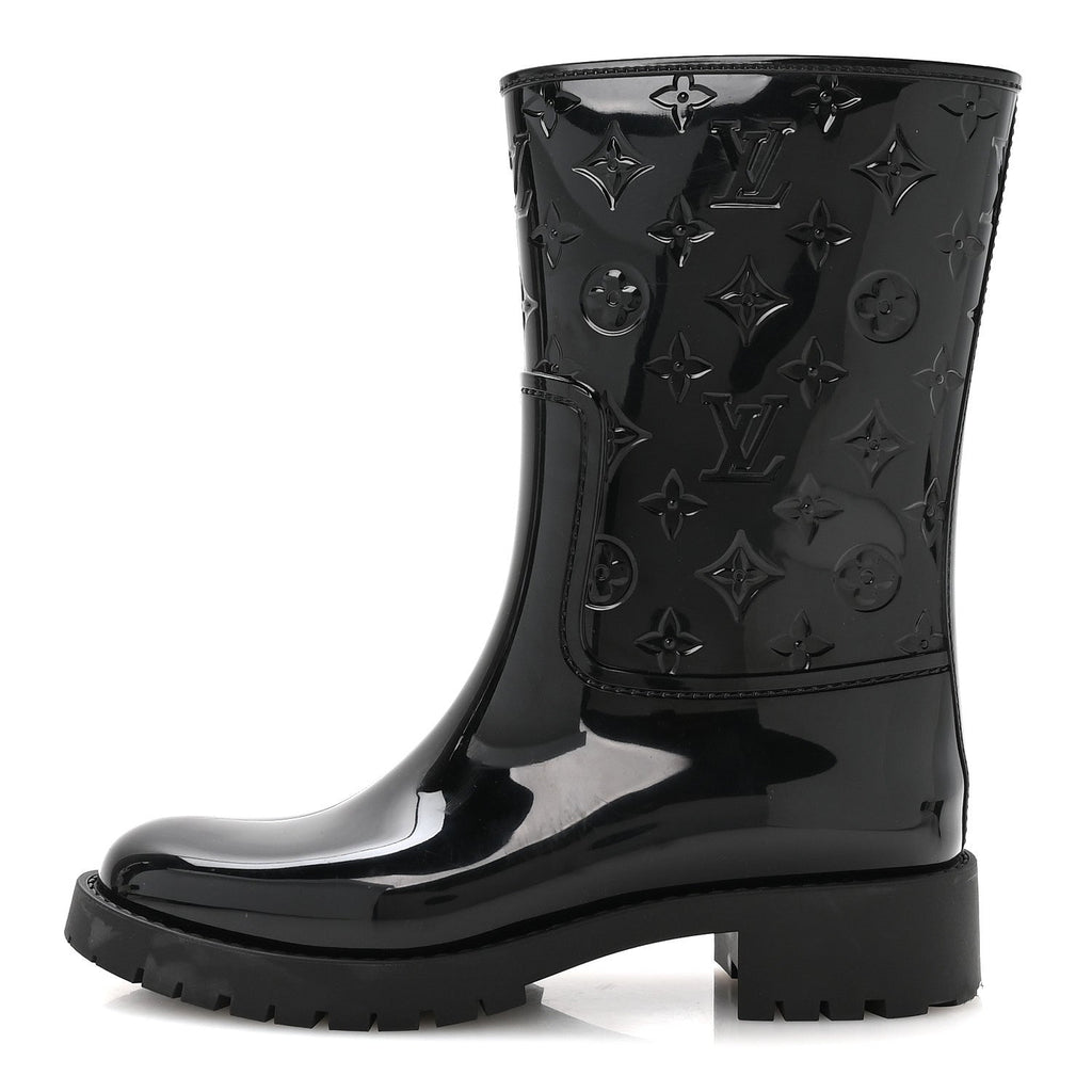 Louis Vuitton Rubber Embossed Monogram Splash Rain Short Boots 39 Black