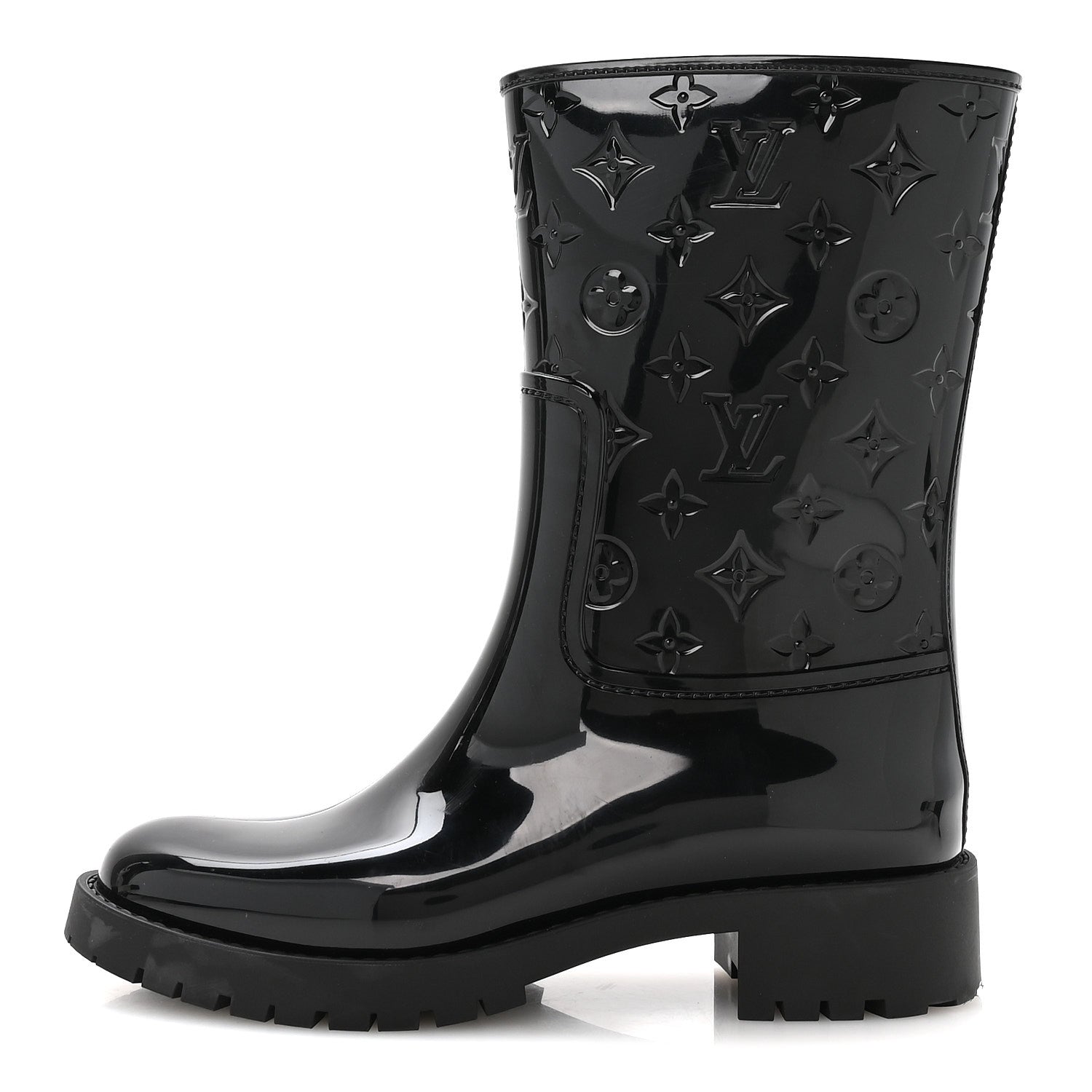 Louis Vuitton Rubber Embossed Monogram Splash Rain Short Boots 39 Black