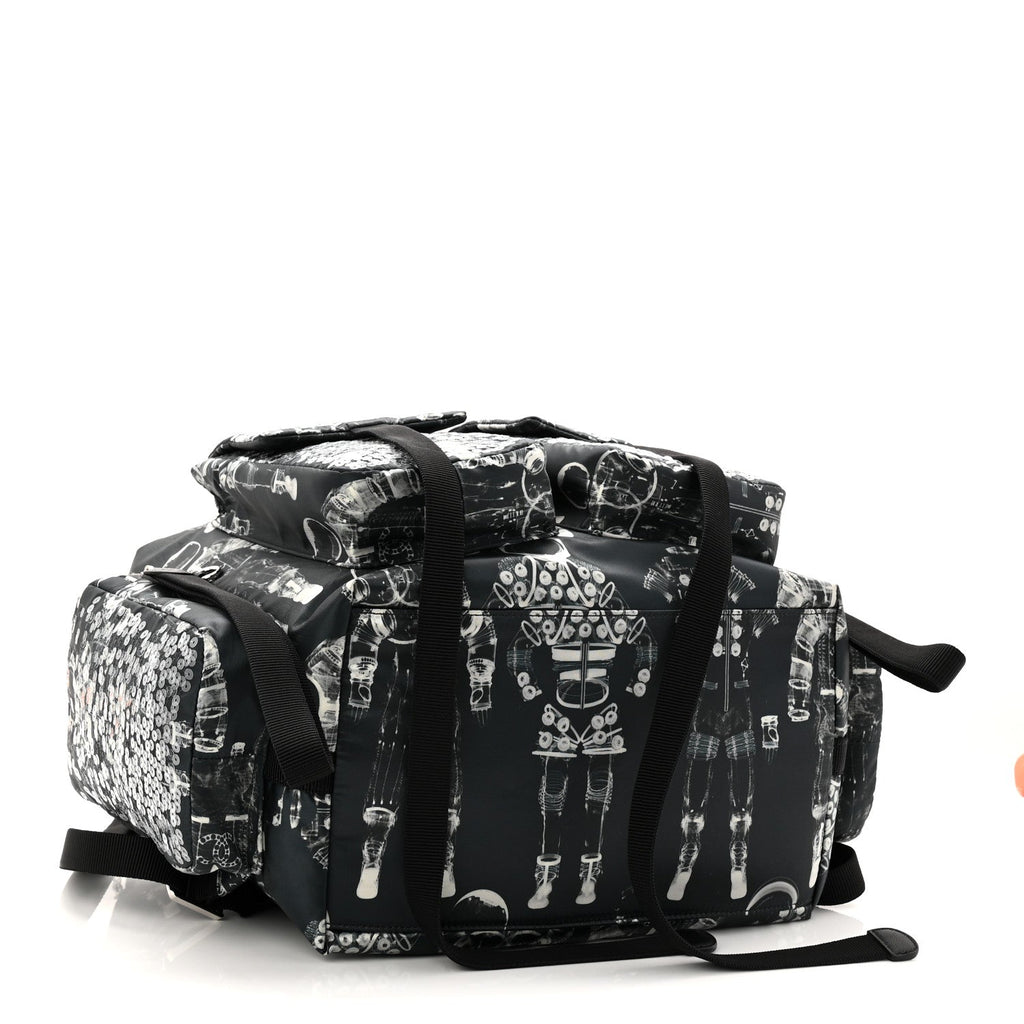 Chanel Sequin Nylon Lambskin Astronaut Essentials Backpack Black White