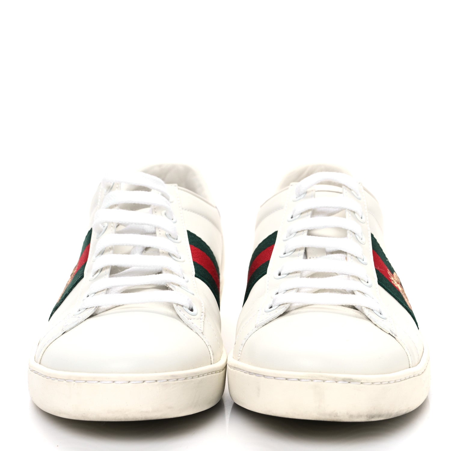 Gucci Calfskin Ayers Bee Embroidered Womens Ace Sneakers 39 White Red Flame Green