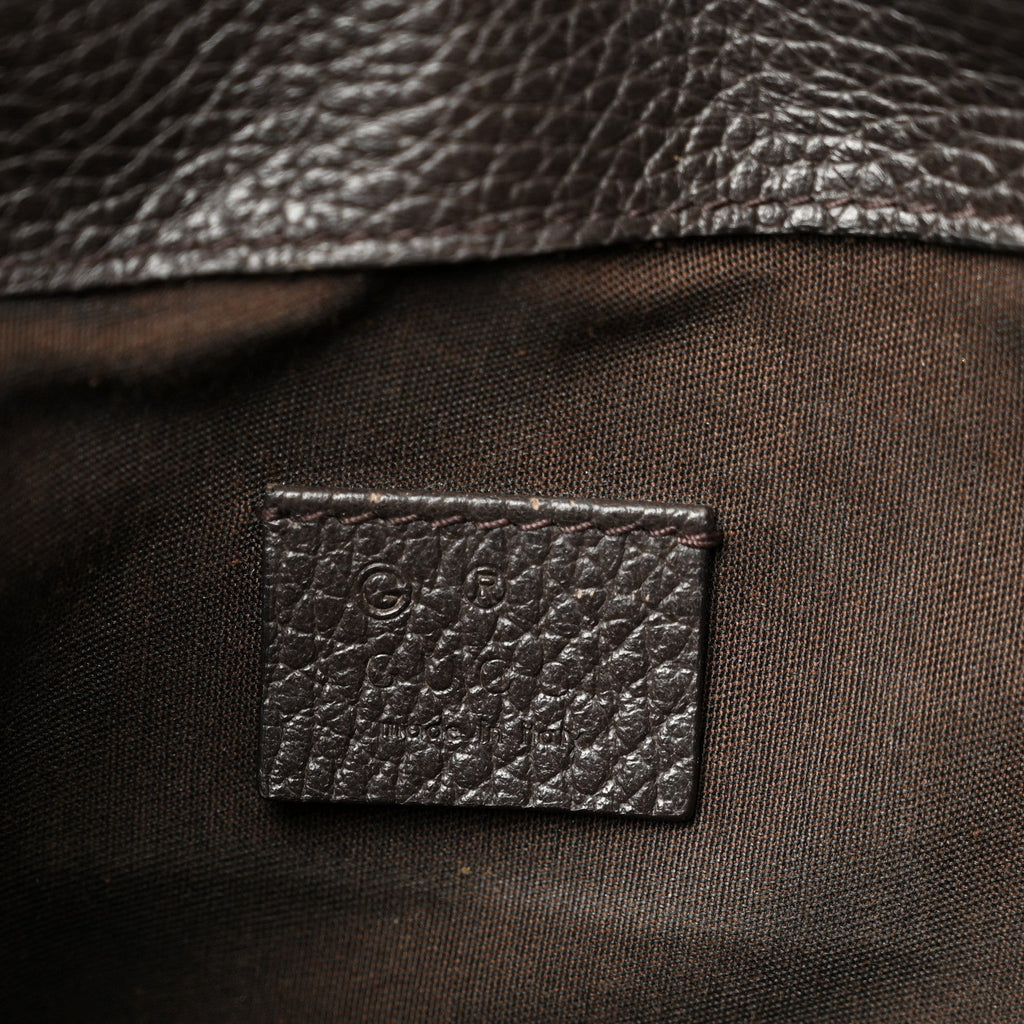 Gucci Monogram Dollar Calfskin O Drawstring Backpack Beige Ebony Testa di Moro Dark Chocolate
